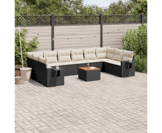 vidaXL 11-cz. zestaw wypoczynkowy do ogrodu, poduszki czarny rattan PE Dārza mēbeļu komplekti