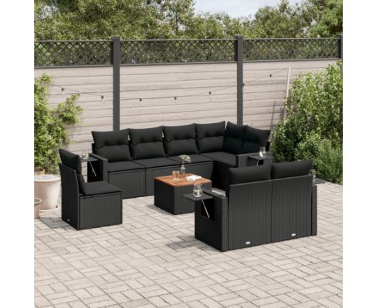 vidaXL 9-cz. zestaw wypoczynkowy do ogrodu, z poduszkami, czarny Dārza mēbeļu komplekti