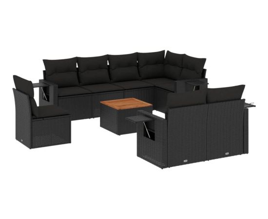 vidaXL 9-cz. zestaw wypoczynkowy do ogrodu, z poduszkami, czarny Dārza mēbeļu komplekti