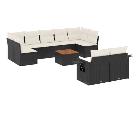 vidaXL 10-cz. zestaw wypoczynkowy do ogrodu, poduszki czarny rattan PE Dārza mēbeļu komplekti