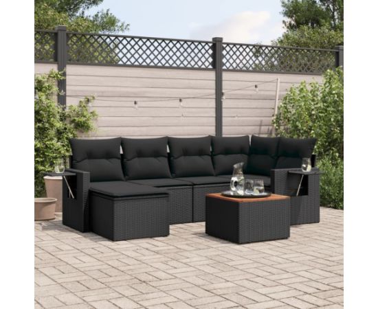 vidaXL 7-cz. zestaw wypoczynkowy do ogrodu, z poduszkami, czarny Dārza mēbeļu komplekti