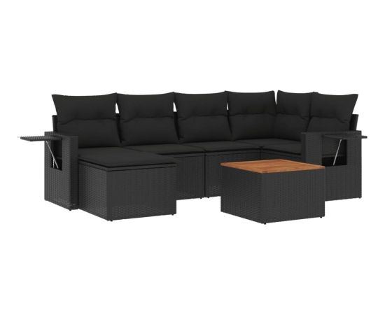 vidaXL 7-cz. zestaw wypoczynkowy do ogrodu, z poduszkami, czarny Dārza mēbeļu komplekti