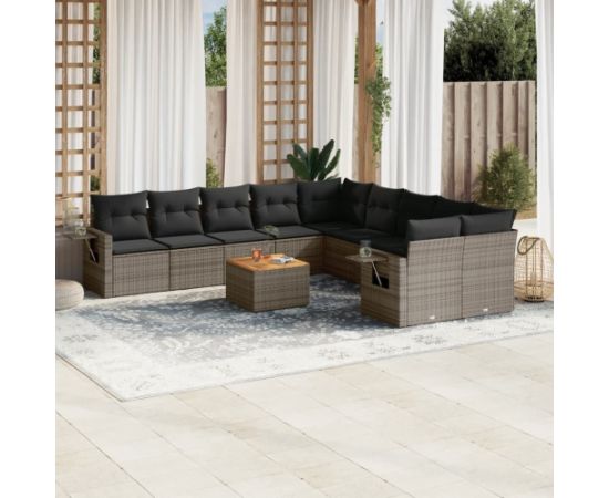 vidaXL 11-cz. zestaw mebli ogrodowych z poduszkami, szary rattan PE Dārza mēbeļu komplekti