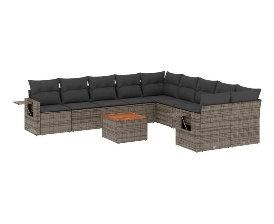 vidaXL 11-cz. zestaw mebli ogrodowych z poduszkami, szary rattan PE Dārza mēbeļu komplekti