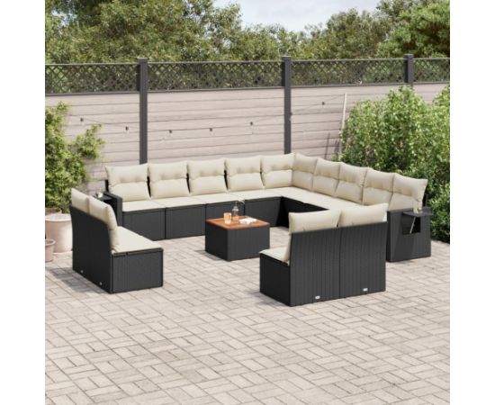 vidaXL 14-cz. zestaw wypoczynkowy do ogrodu, poduszki czarny rattan PE Dārza mēbeļu komplekti