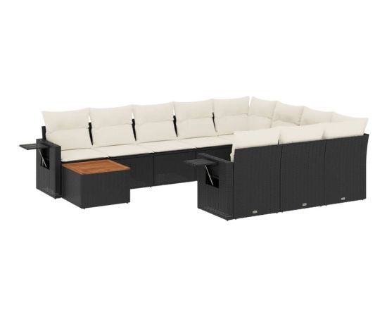 vidaXL 11-cz. zestaw wypoczynkowy do ogrodu, poduszki czarny rattan PE Dārza mēbeļu komplekti