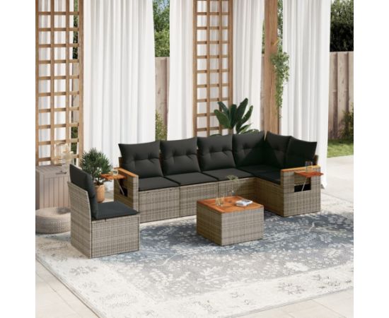 vidaXL 7-cz. zestaw wypoczynkowy do ogrodu, z poduszkami, szary Dārza mēbeļu komplekti