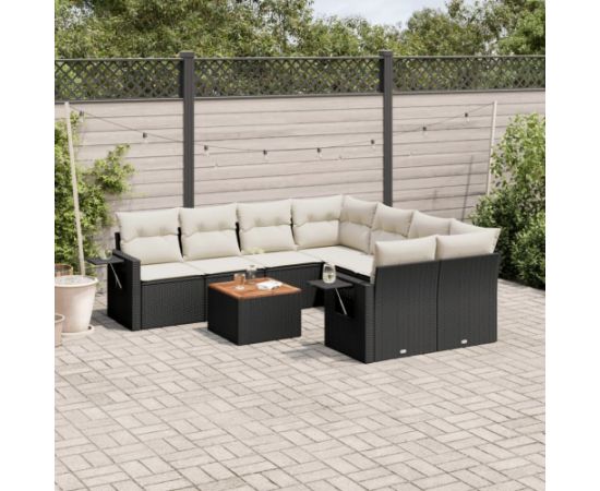 vidaXL 9-cz. zestaw wypoczynkowy do ogrodu, z poduszkami, czarny Dārza mēbeļu komplekti