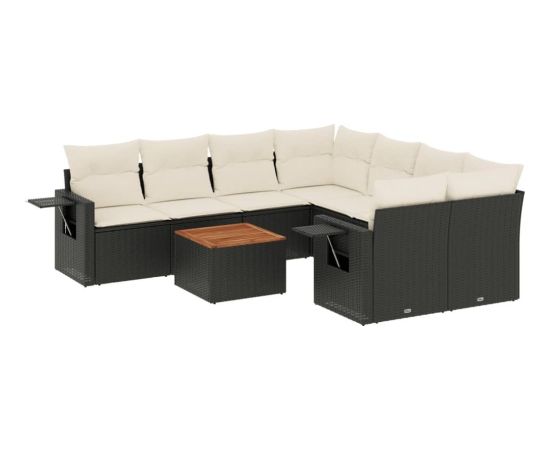 vidaXL 9-cz. zestaw wypoczynkowy do ogrodu, z poduszkami, czarny Dārza mēbeļu komplekti