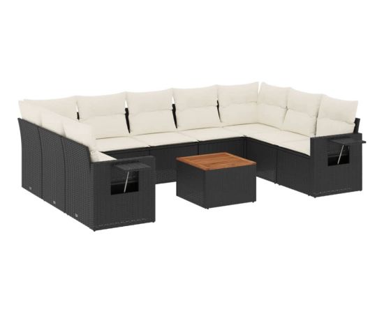 vidaXL 10-cz. zestaw wypoczynkowy do ogrodu, poduszki czarny rattan PE Dārza mēbeļu komplekti