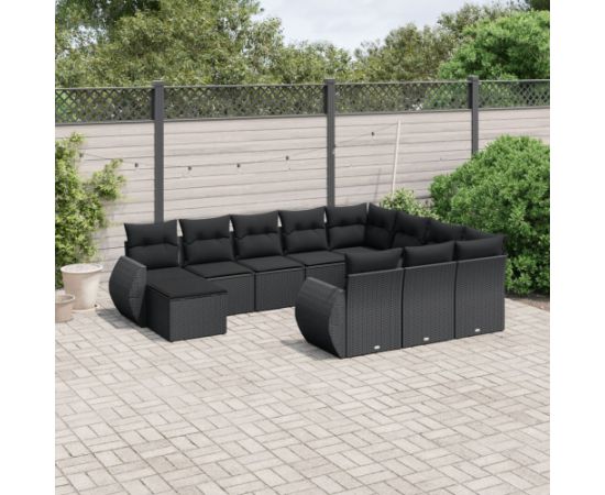 vidaXL 11-cz. zestaw wypoczynkowy do ogrodu, poduszki czarny rattan PE Dārza mēbeļu komplekti