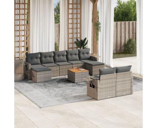 vidaXL 10-cz. zestaw wypoczynkowy do ogrodu, z poduszkami, szary Dārza mēbeļu komplekti