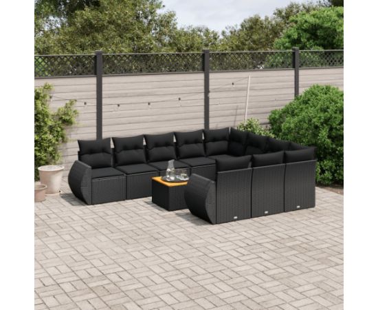 vidaXL 11-cz. zestaw wypoczynkowy do ogrodu, poduszki czarny rattan PE Dārza mēbeļu komplekti
