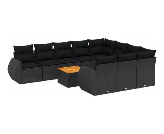 vidaXL 11-cz. zestaw wypoczynkowy do ogrodu, poduszki czarny rattan PE Dārza mēbeļu komplekti