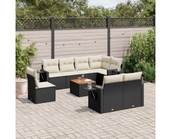 vidaXL 9-cz. zestaw wypoczynkowy do ogrodu, z poduszkami, czarny Dārza mēbeļu komplekti