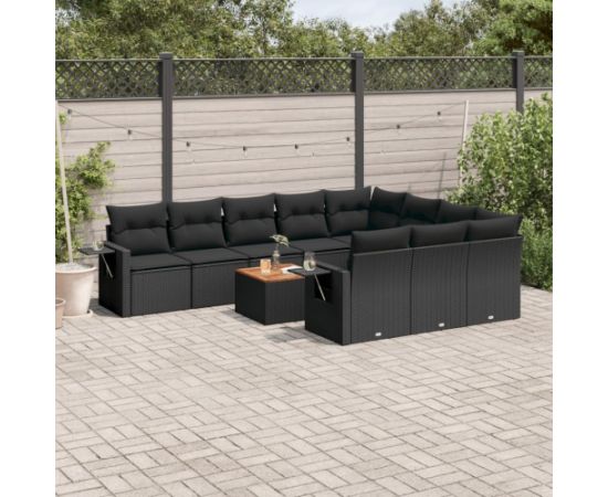 vidaXL 11-cz. zestaw wypoczynkowy do ogrodu, poduszki czarny rattan PE Dārza mēbeļu komplekti