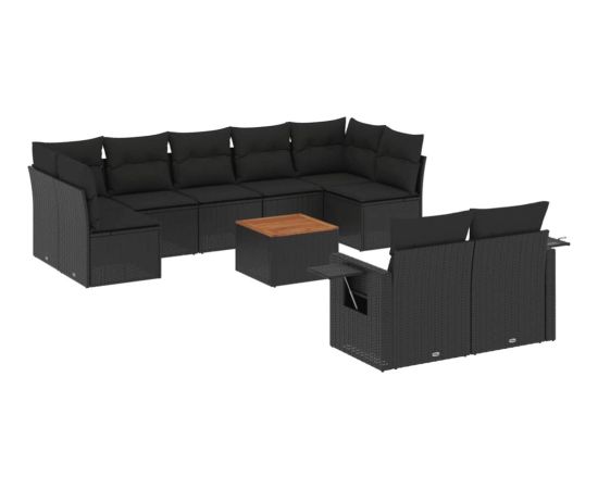 vidaXL 10-cz. zestaw wypoczynkowy do ogrodu, poduszki czarny rattan PE Dārza mēbeļu komplekti