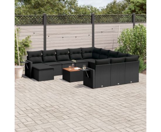 vidaXL 13-cz. zestaw mebli do ogrodu, poduszki, czarny, rattan PE Dārza mēbeļu komplekti