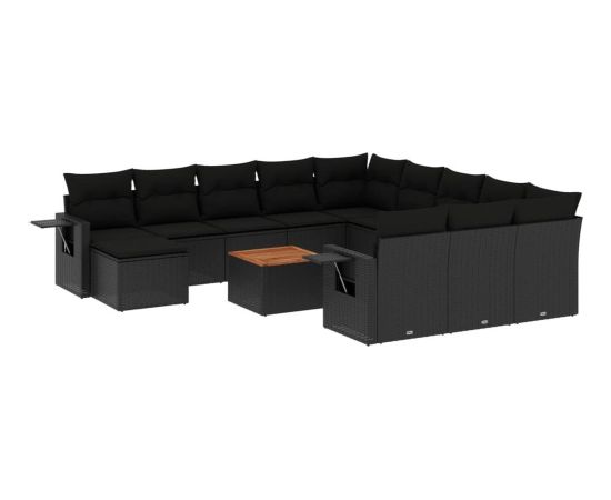 vidaXL 13-cz. zestaw mebli do ogrodu, poduszki, czarny, rattan PE Dārza mēbeļu komplekti