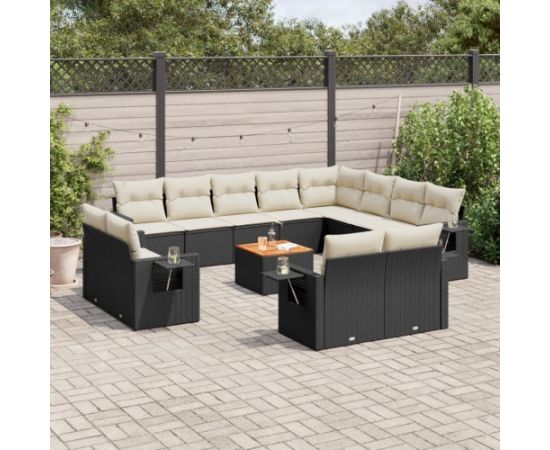 vidaXL 13-cz. zestaw mebli do ogrodu, poduszki, czarny, rattan PE Dārza mēbeļu komplekti