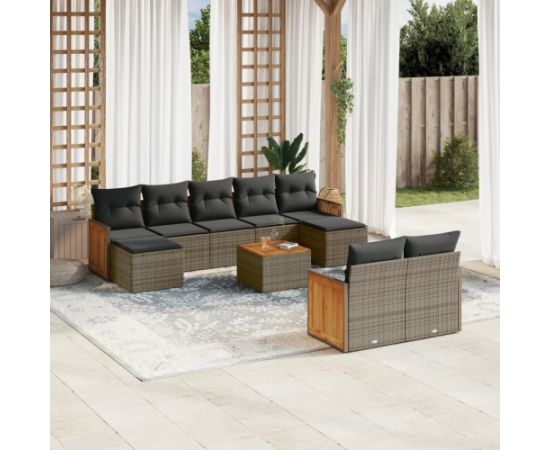 vidaXL 10-cz. zestaw wypoczynkowy do ogrodu, z poduszkami, szary Dārza mēbeļu komplekti