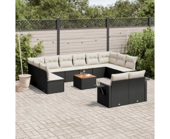 vidaXL 13-cz. zestaw mebli do ogrodu, poduszki, czarny, rattan PE Dārza mēbeļu komplekti