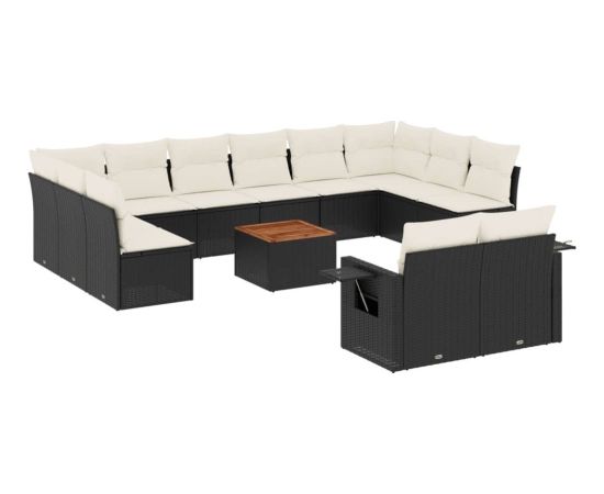 vidaXL 13-cz. zestaw mebli do ogrodu, poduszki, czarny, rattan PE Dārza mēbeļu komplekti