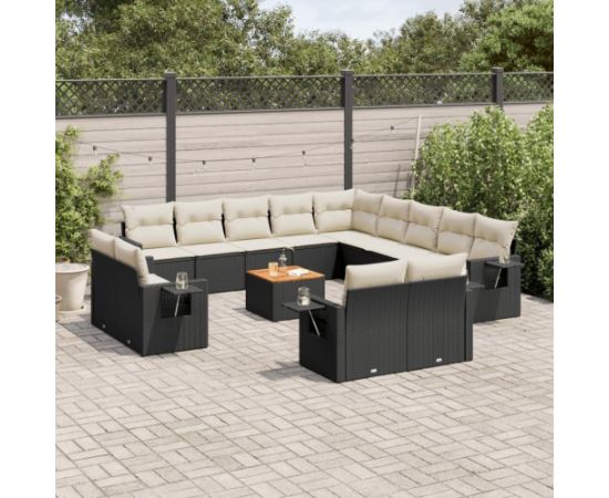 vidaXL 14-cz. zestaw wypoczynkowy do ogrodu, poduszki czarny rattan PE Dārza mēbeļu komplekti