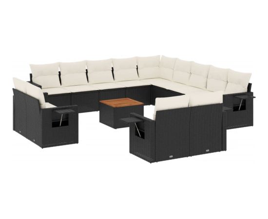 vidaXL 14-cz. zestaw wypoczynkowy do ogrodu, poduszki czarny rattan PE Dārza mēbeļu komplekti