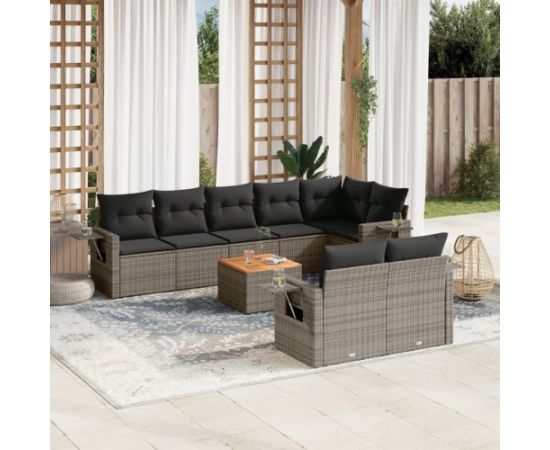 vidaXL 9-cz. zestaw mebli ogrodowych z poduszkami, szary, polirattan Dārza mēbeļu komplekti