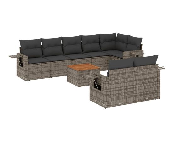 vidaXL 9-cz. zestaw mebli ogrodowych z poduszkami, szary, polirattan Dārza mēbeļu komplekti