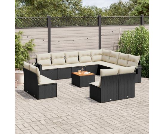 vidaXL 13-cz. zestaw mebli do ogrodu, poduszki, czarny, rattan PE Dārza mēbeļu komplekti