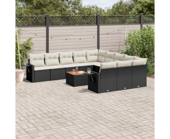 vidaXL 12-cz. zestaw mebli do ogrodu, z poduszkami, czarny, polirattan Dārza mēbeļu komplekti