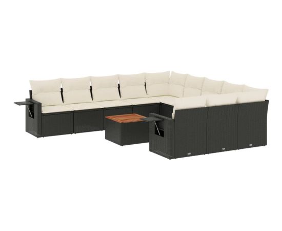 vidaXL 12-cz. zestaw mebli do ogrodu, z poduszkami, czarny, polirattan Dārza mēbeļu komplekti