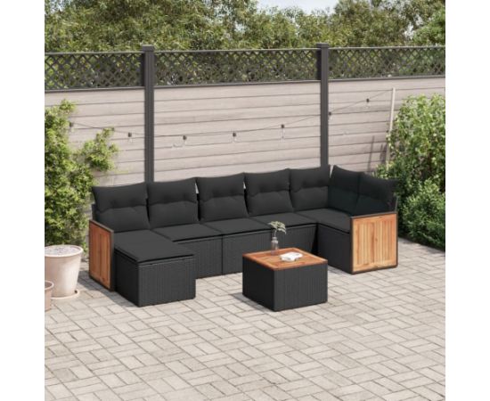 vidaXL 8-cz. zestaw wypoczynkowy do ogrodu, z poduszkami, czarny Dārza mēbeļu komplekti
