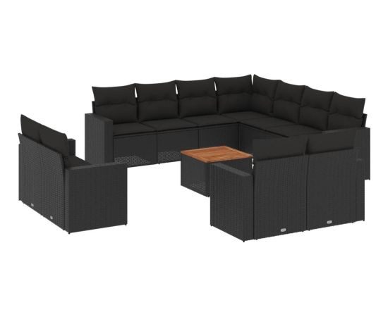 vidaXL 12-cz. zestaw mebli do ogrodu, z poduszkami, czarny, polirattan Dārza mēbeļu komplekti