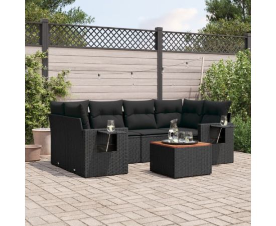 vidaXL 7-cz. zestaw wypoczynkowy do ogrodu, z poduszkami, czarny Dārza mēbeļu komplekti