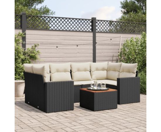 vidaXL 7-cz. zestaw wypoczynkowy do ogrodu, z poduszkami, czarny Dārza mēbeļu komplekti