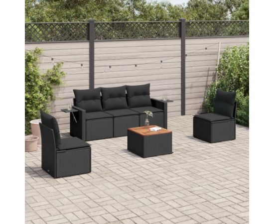 vidaXL 6-cz. zestaw mebli ogrodowych z poduszkami, czarny polirattan Dārza mēbeļu komplekti