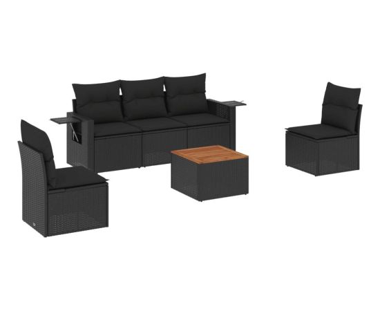 vidaXL 6-cz. zestaw mebli ogrodowych z poduszkami, czarny polirattan Dārza mēbeļu komplekti