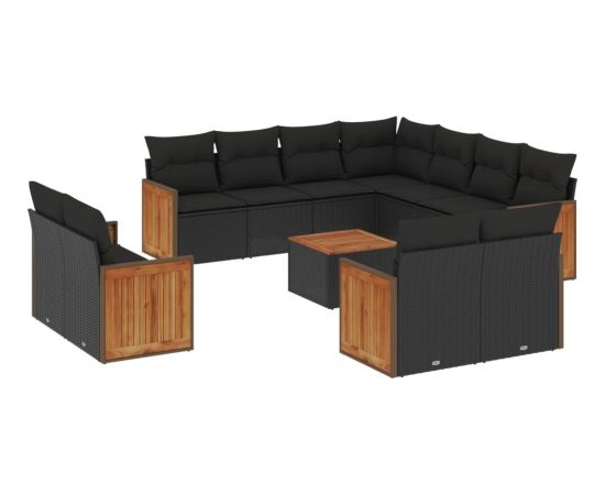 vidaXL 12-cz. zestaw mebli do ogrodu, z poduszkami, czarny, polirattan Dārza mēbeļu komplekti