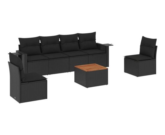 vidaXL 7-cz. zestaw wypoczynkowy do ogrodu, z poduszkami, czarny Dārza mēbeļu komplekti