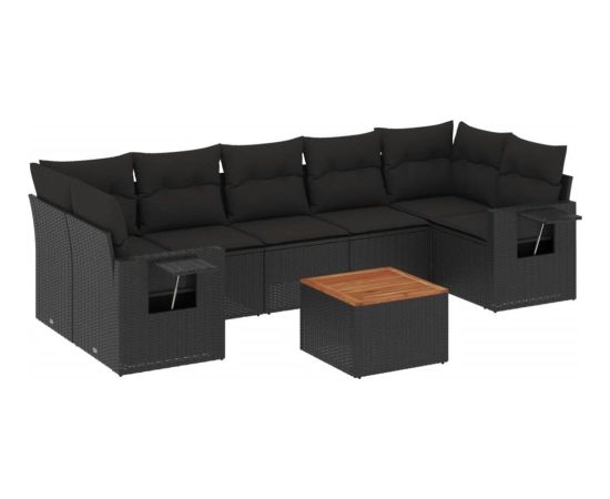 vidaXL 8-cz. zestaw wypoczynkowy do ogrodu, z poduszkami, czarny Dārza mēbeļu komplekti