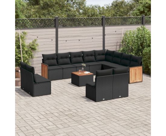 vidaXL 13-cz. zestaw mebli do ogrodu, poduszki, czarny, rattan PE Dārza mēbeļu komplekti