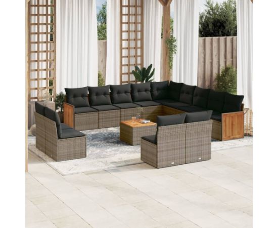 vidaXL 14-cz. zestaw mebli ogrodowych z poduszkami, szary, polirattan Dārza mēbeļu komplekti