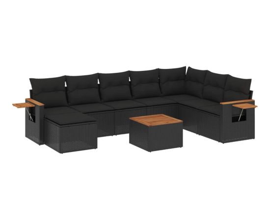 vidaXL 9-cz. zestaw wypoczynkowy do ogrodu, z poduszkami, czarny Dārza mēbeļu komplekti