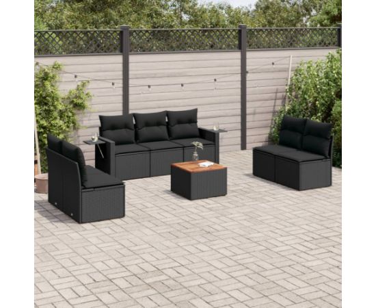 vidaXL 8-cz. zestaw wypoczynkowy do ogrodu, z poduszkami, czarny Dārza mēbeļu komplekti