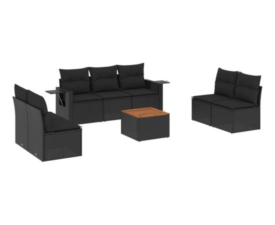 vidaXL 8-cz. zestaw wypoczynkowy do ogrodu, z poduszkami, czarny Dārza mēbeļu komplekti