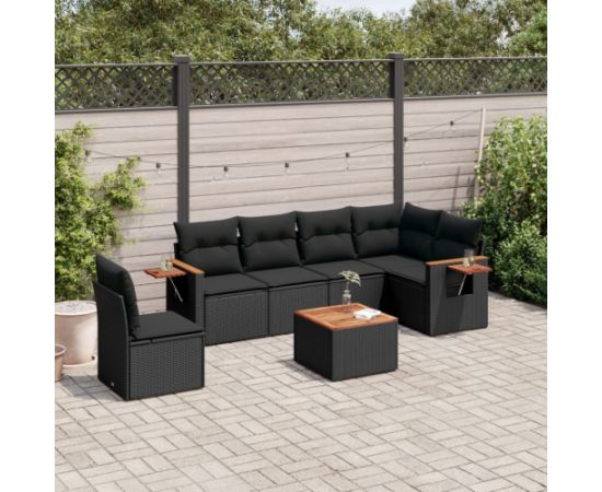vidaXL 7-cz. zestaw wypoczynkowy do ogrodu, z poduszkami, czarny Dārza mēbeļu komplekti