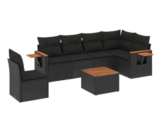 vidaXL 7-cz. zestaw wypoczynkowy do ogrodu, z poduszkami, czarny Dārza mēbeļu komplekti